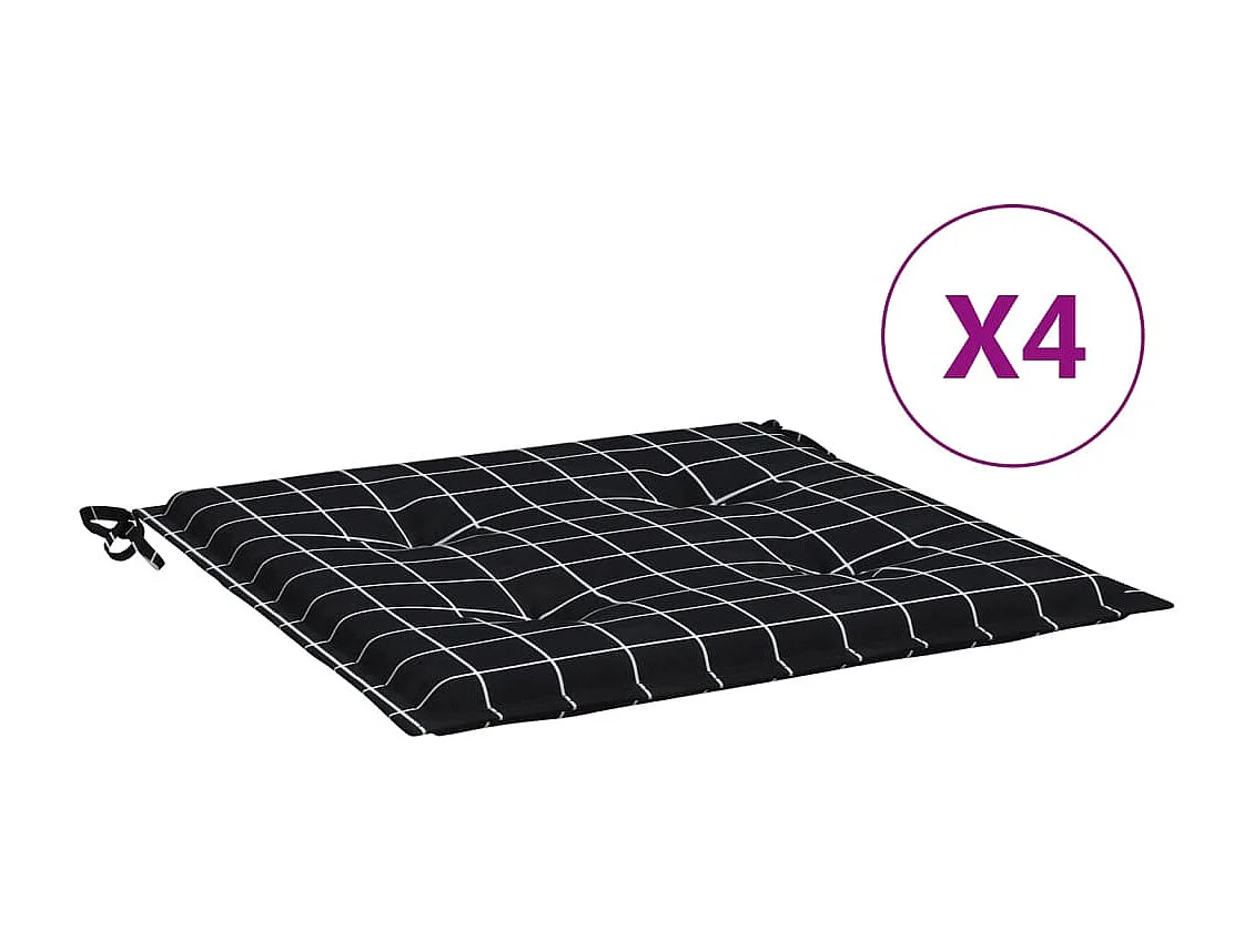 Cojines de silla de jardín 4 uds tela a cuadros negro 50x50x3cm ES675080