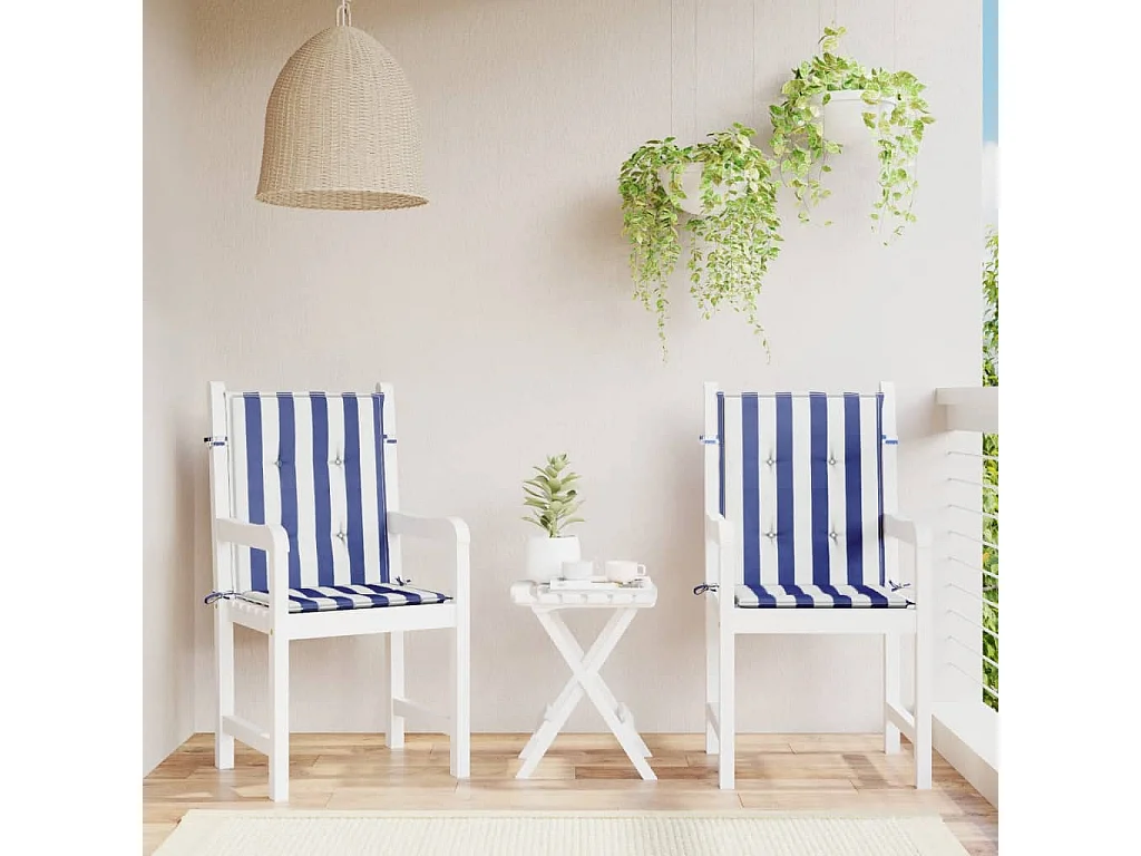 Stoelkussens 2 st lage rug gestreept stof wit en blauw NL447271