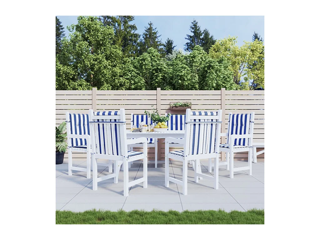 Coussins de chaise à dossier bas Lot de 6 rayures bleu et blanc OFR18277