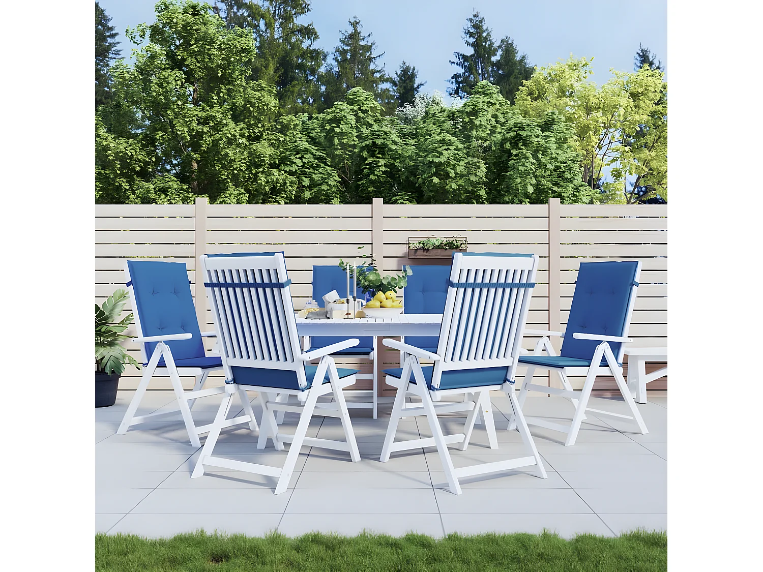 Coussins de chaise de jardin à dossier haut Lot de 6 bleu royal OFR93299