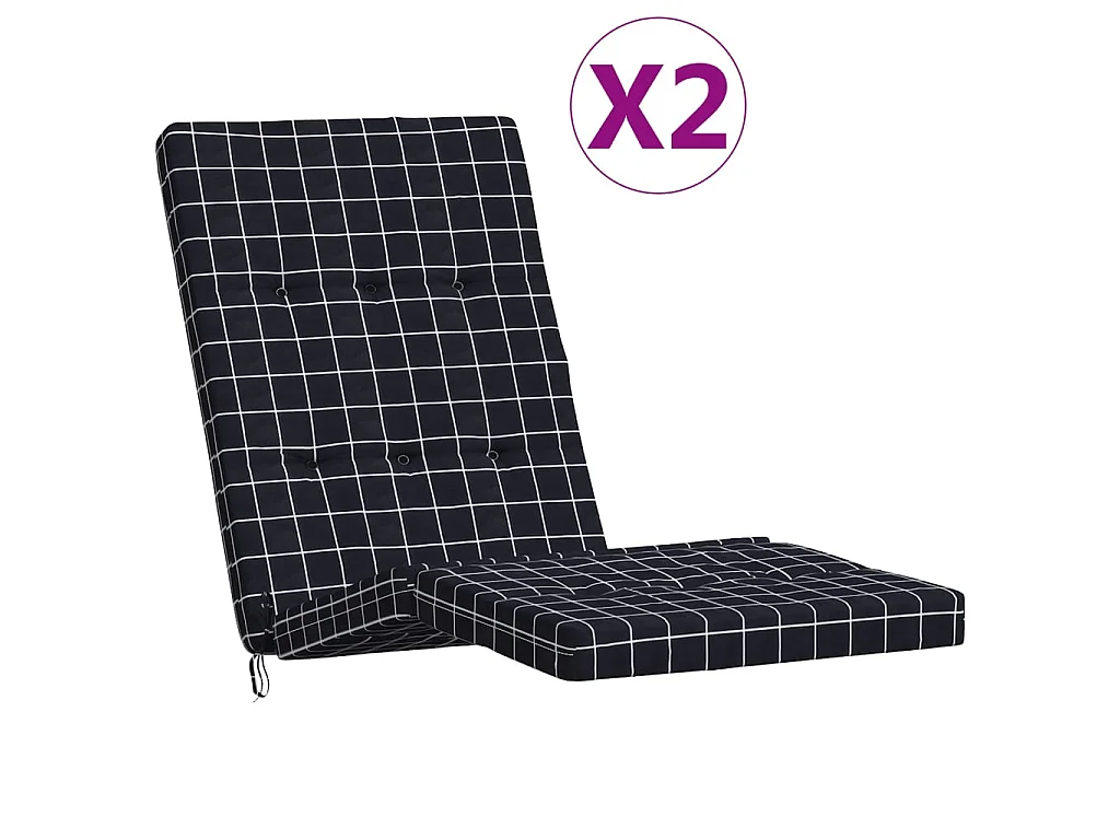 Cojines para tumbona 2 uds tela Oxford a cuadros negro ES639699