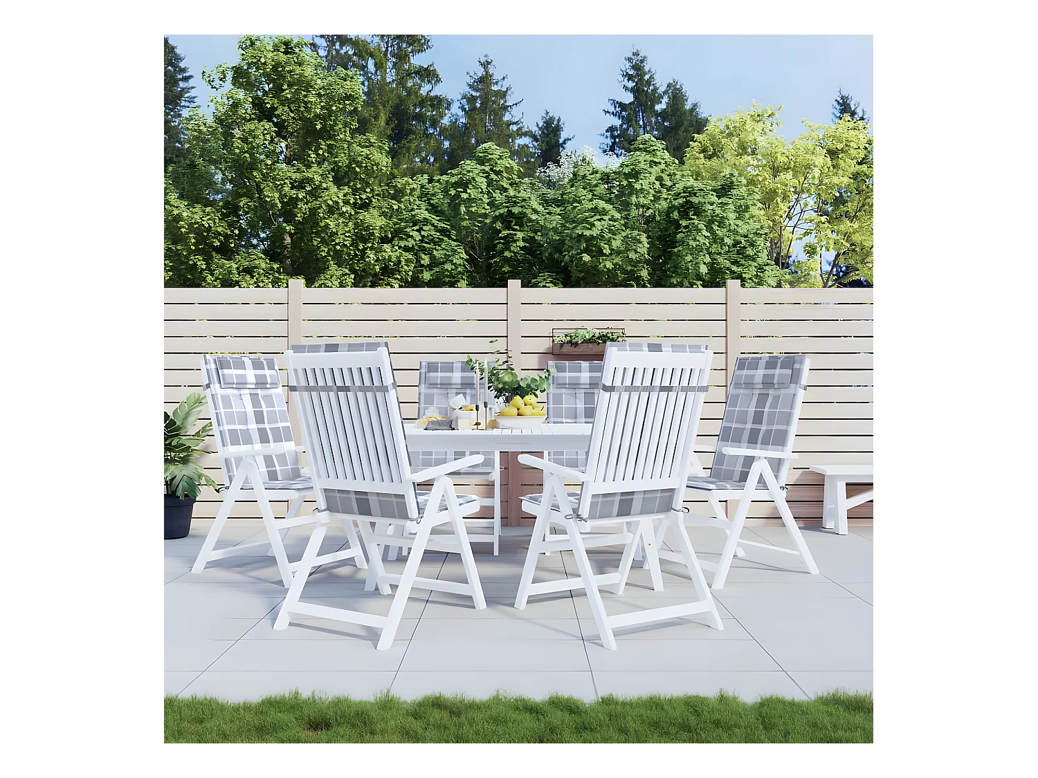 Coussins de chaise à dossier haut Lot de 6 carreaux gris OFR31787