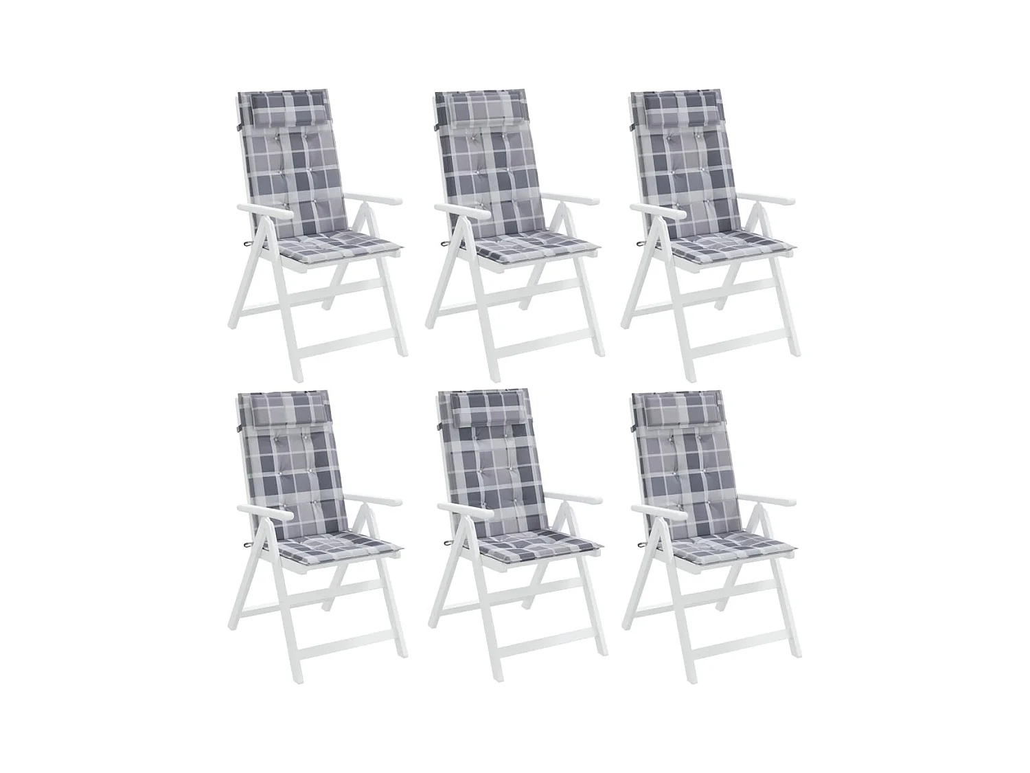 Stoelkussens 6 st hoge rug ruitpatroon oxford stof grijs NL469127