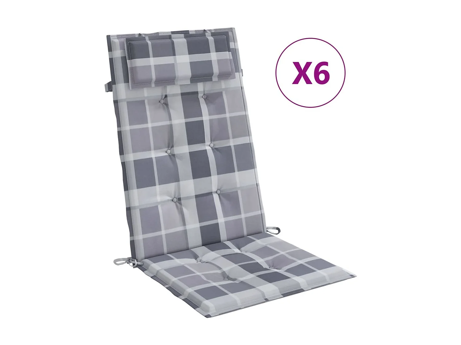 Coussins de chaise à dossier haut Lot de 6 carreaux gris OFR31787