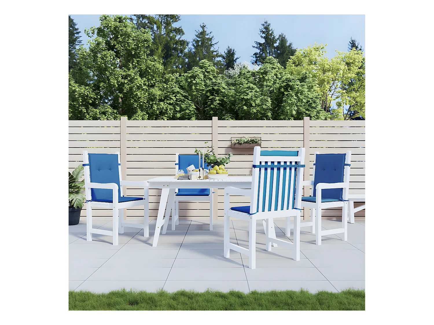 Coussins de chaise de jardin à dossier bas Lot de 4 bleu royal OFR11714