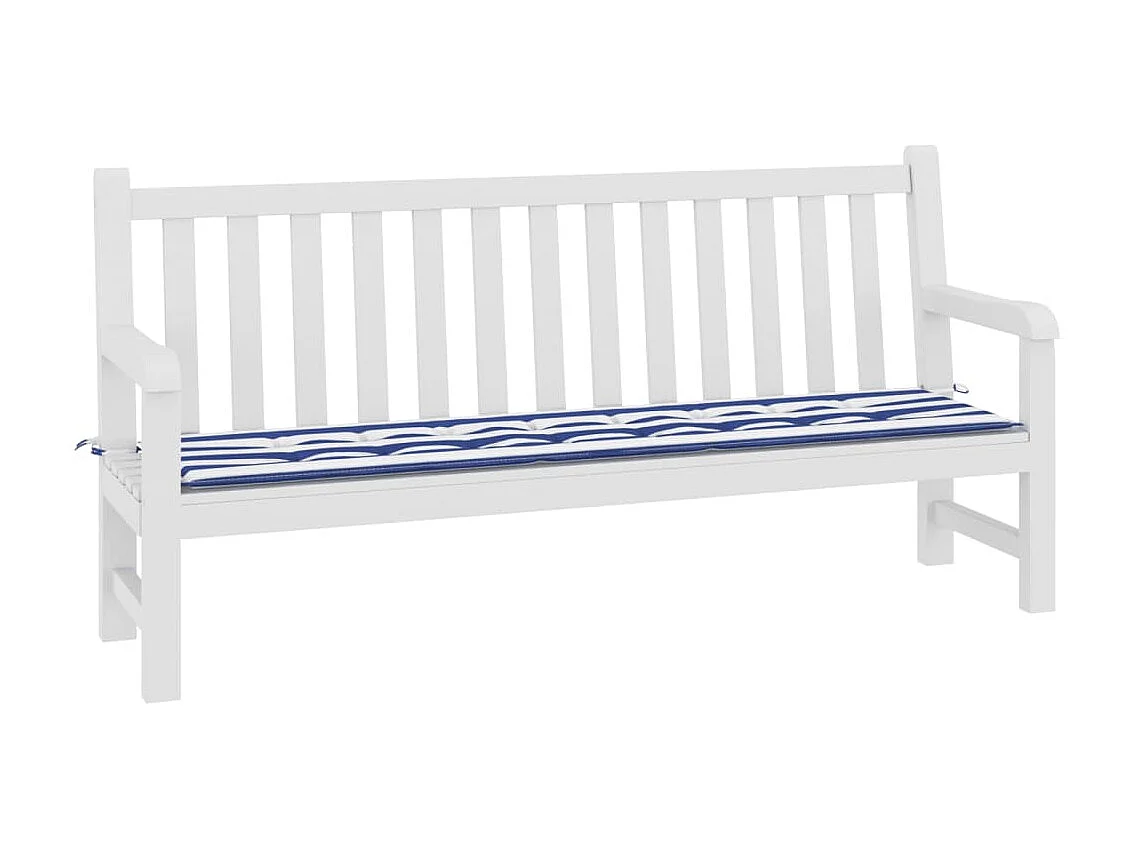 Tuinbankkussen gestreept 200x50x3 cm stof wit en blauw NL351177