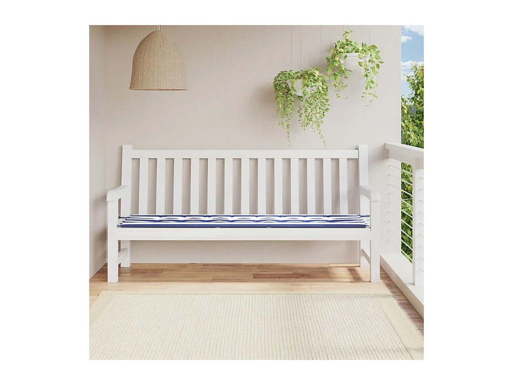 Coussin de banc de jardin rayures bleues et blanches 200x50x3cm OFR29973