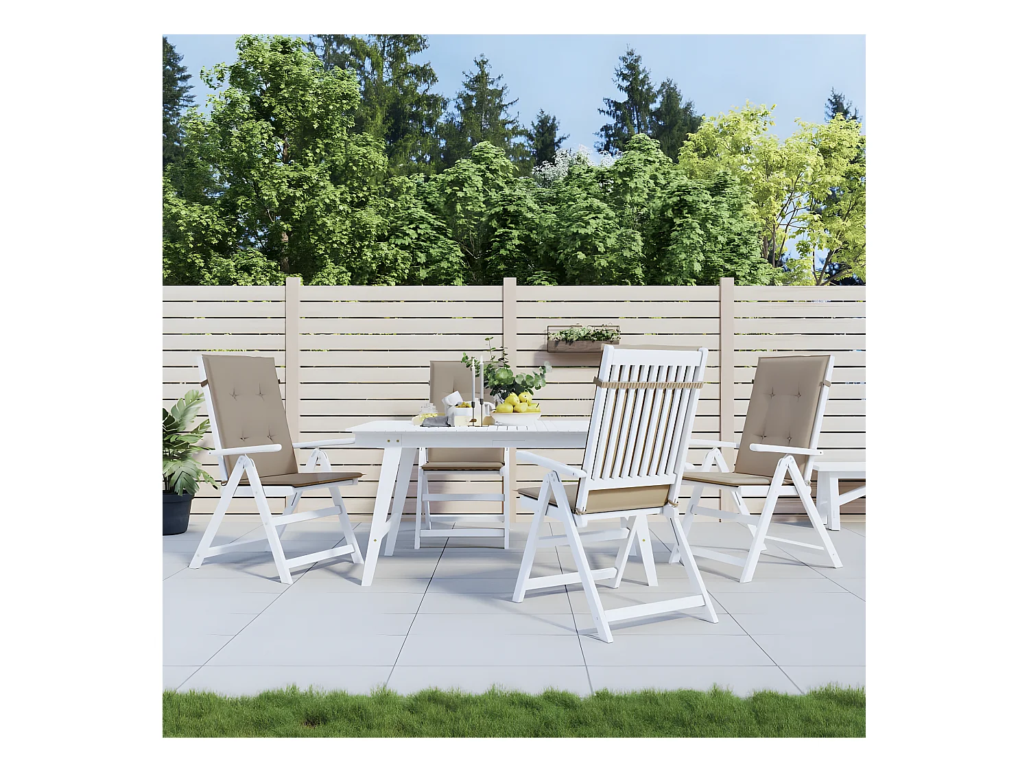 Coussins de chaise de jardin dossier haut Lot de 4 taupe tissu OFR51651