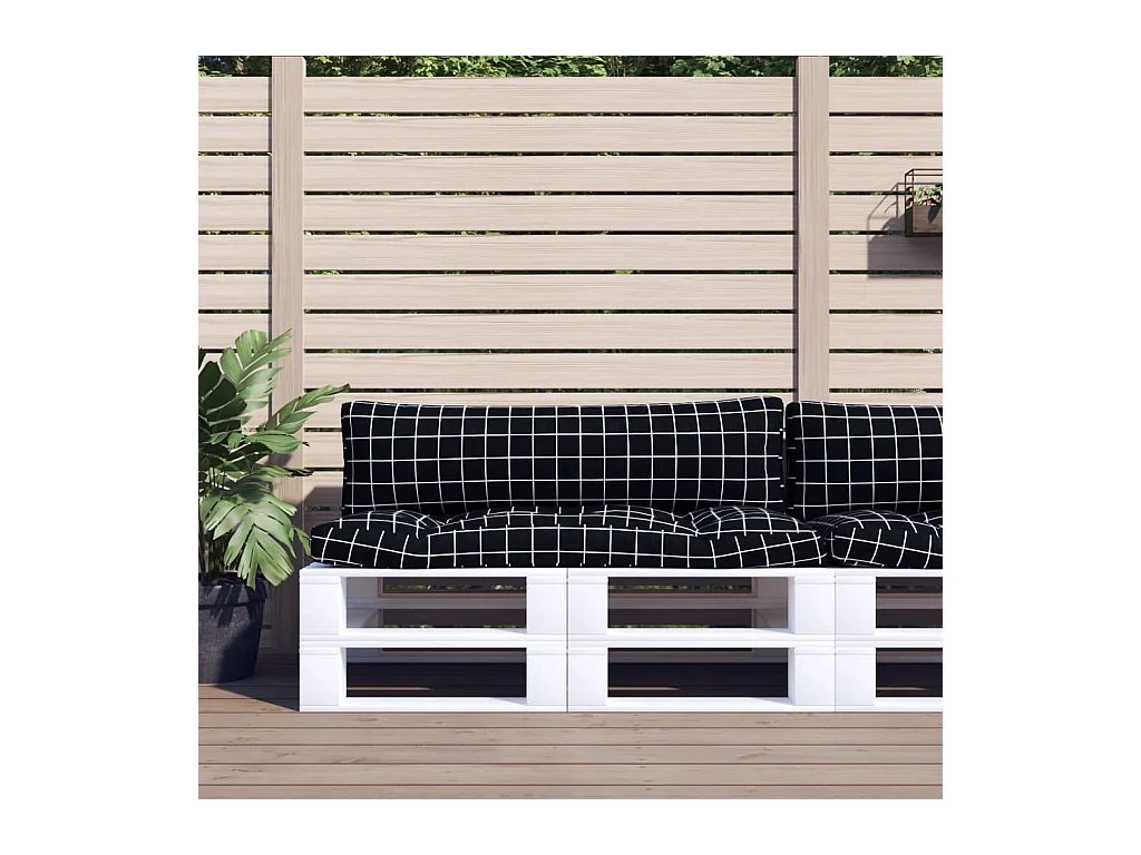 Coussins de palette 2 pcs motif à carreaux noir tissu Oxford OFR94063