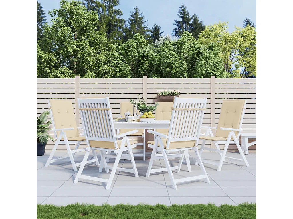 Cojín silla de jardín respaldo alto 6 uds tela beige 120x50x3cm ES706051