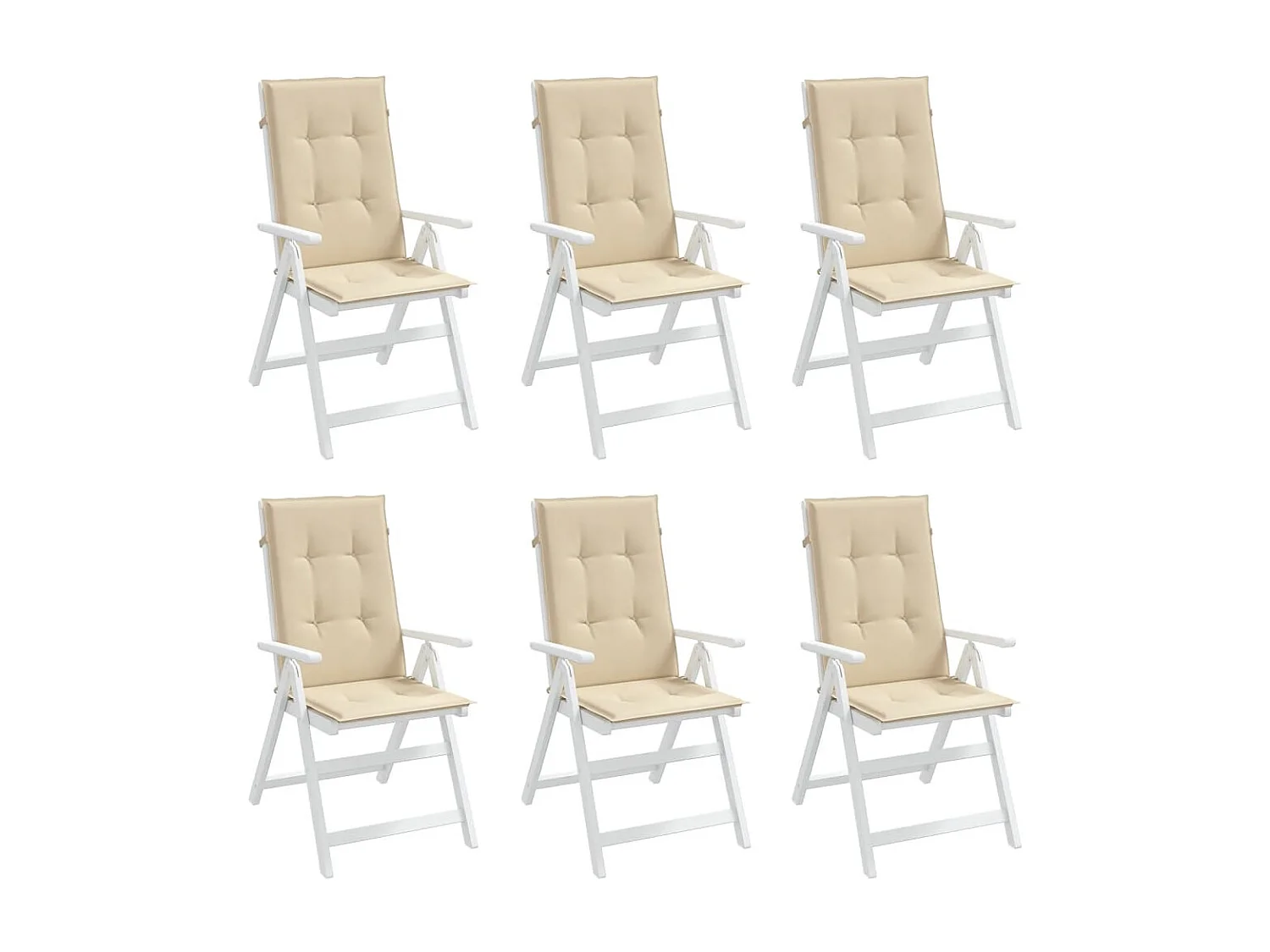 Cojín silla de jardín respaldo alto 6 uds tela beige 120x50x3cm ES706051