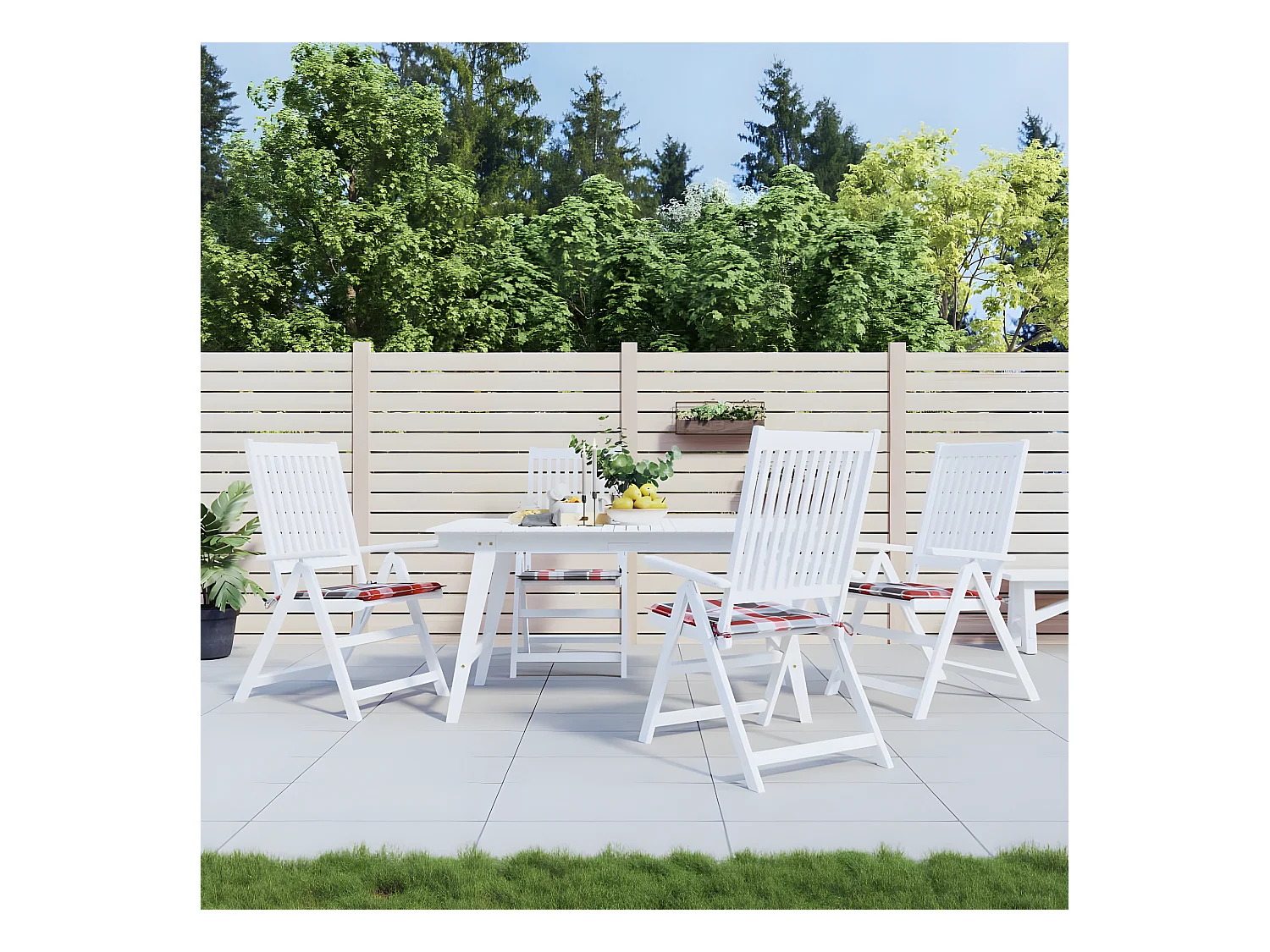 Coussins de chaise de jardin 4 pcs carreaux rouges 50x50x3 cm OFR67383