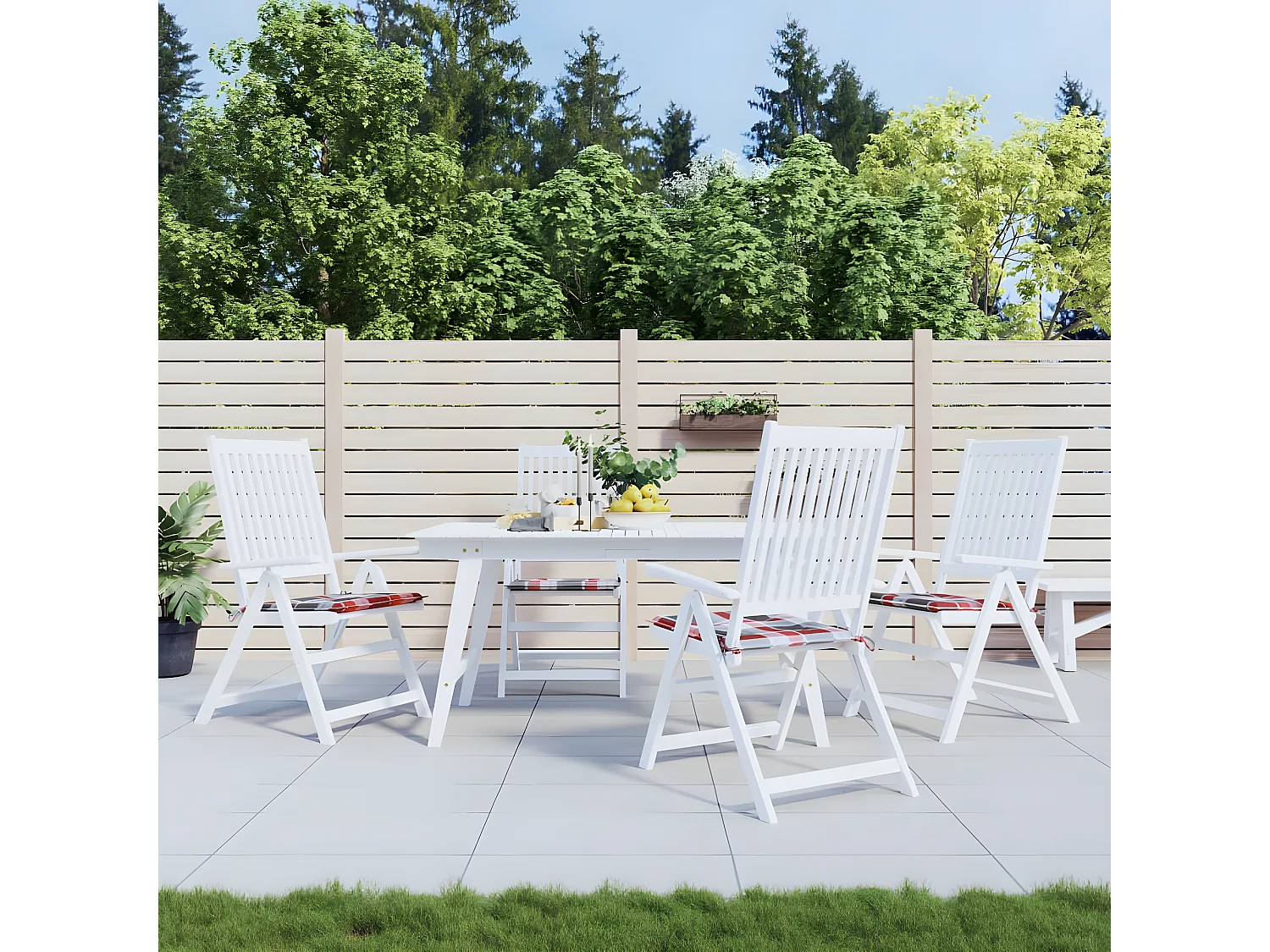 Coussins de chaise de jardin 4 pcs carreaux rouges 50x50x3 cm OFR67383