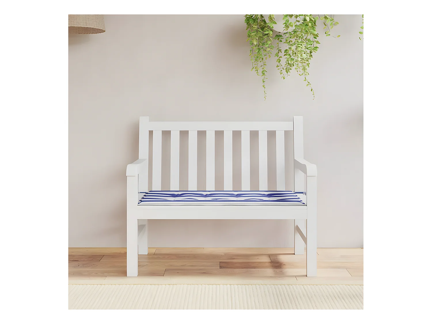 Coussin de banc de jardin rayures bleues et blanches 100x50x3cm OFR70408
