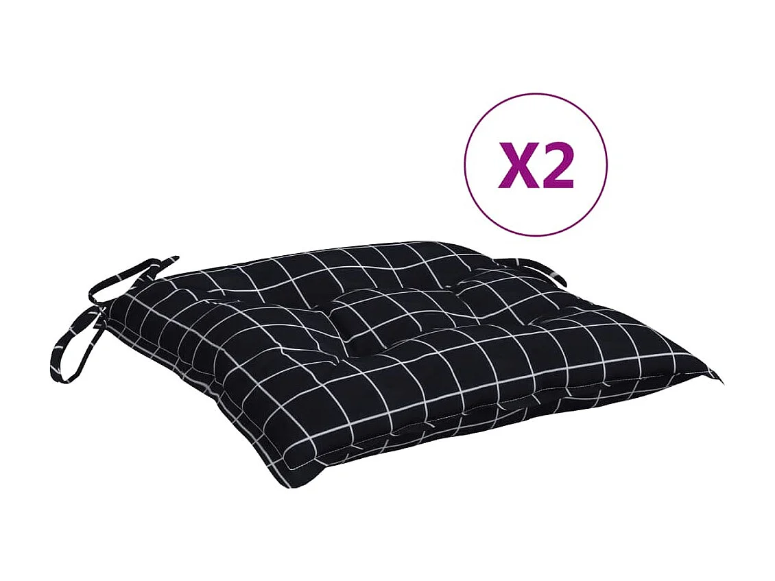 Almofadões p/ cadeira 2pcs 40x40x7cm tecido padrão xadrez preto PT198633