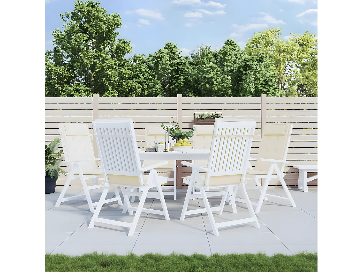 Coussins de chaise à dossier haut Lot de 6 crème tissu oxford OFR12899