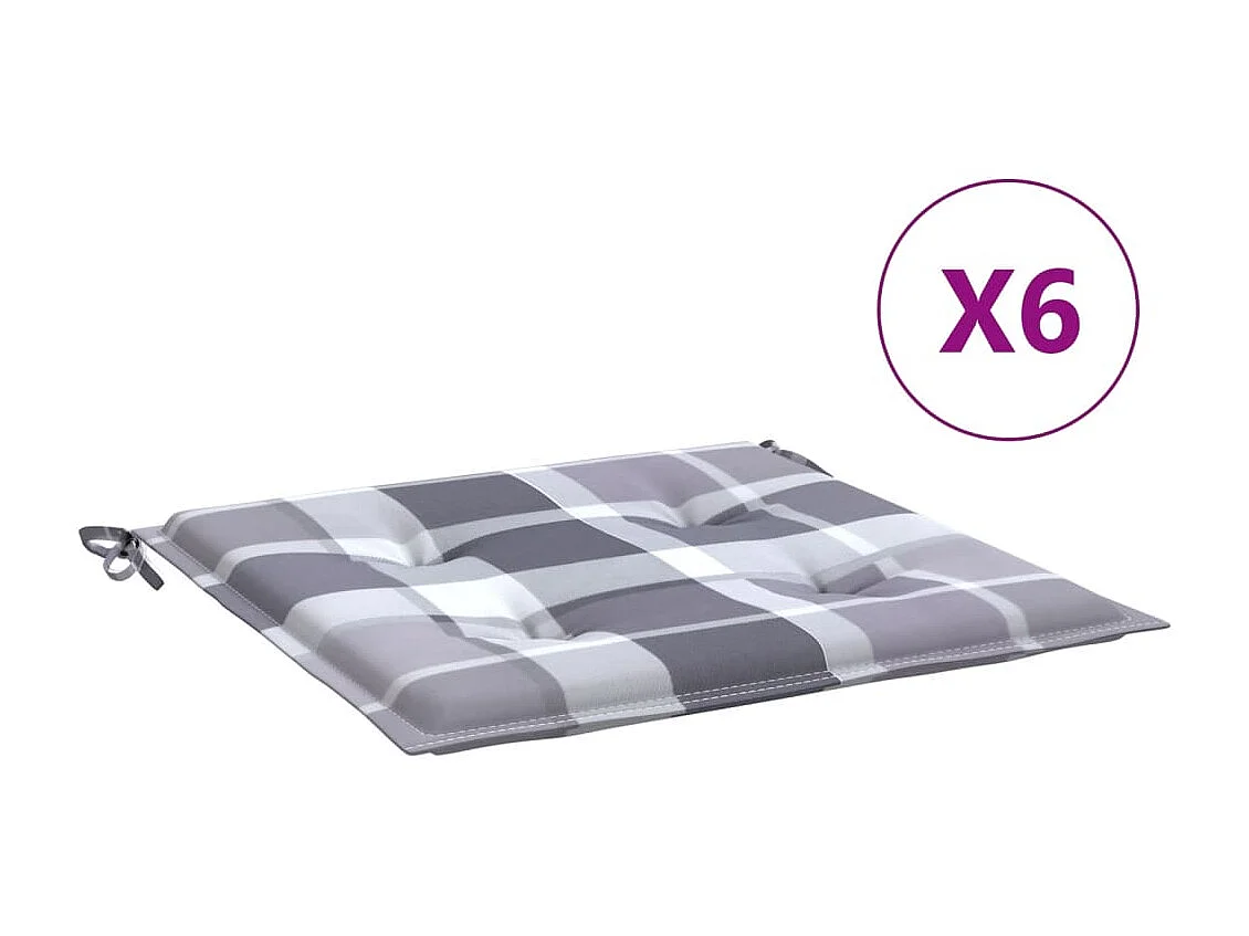 Coussins de chaise de jardin 6 pcs carreaux gris 40x40x3 cm OFR91301