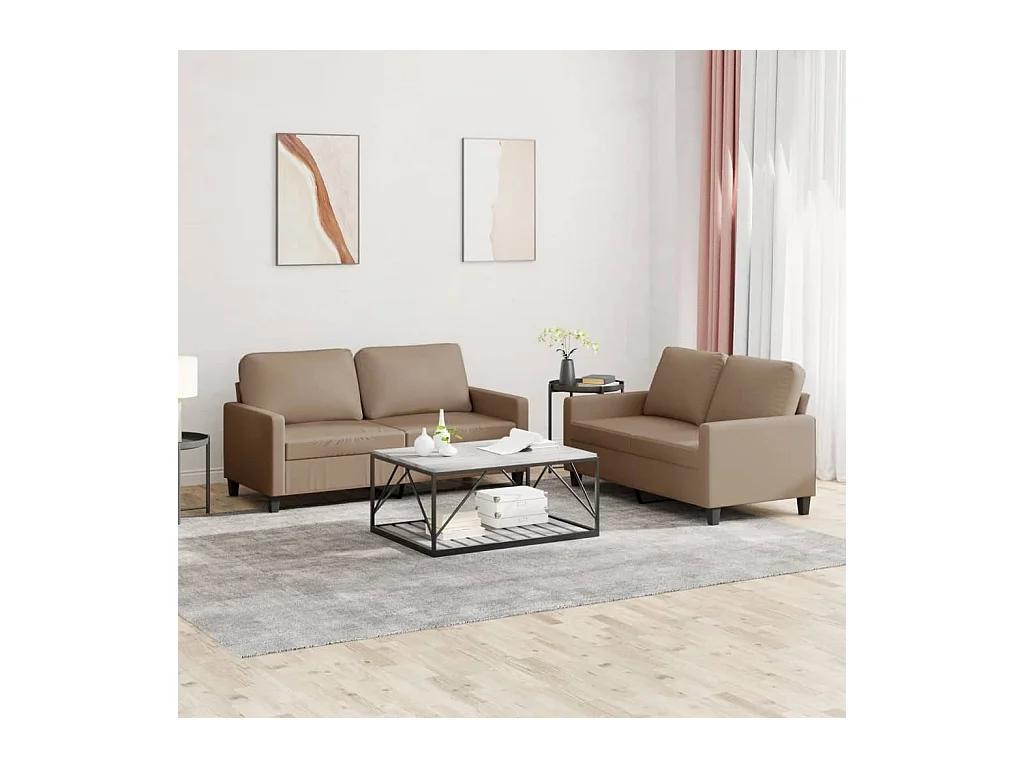 2-tlg. Sofagarnitur,Couchgarnitur mit Kissen Cappuccino-Braun Kunstleder -gkd320842