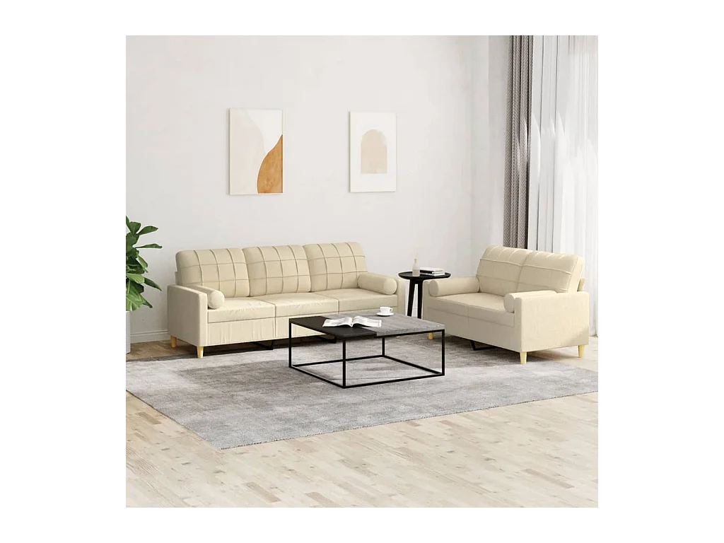 2-delige Loungeset met kussens stof crèmekleurig NL113801