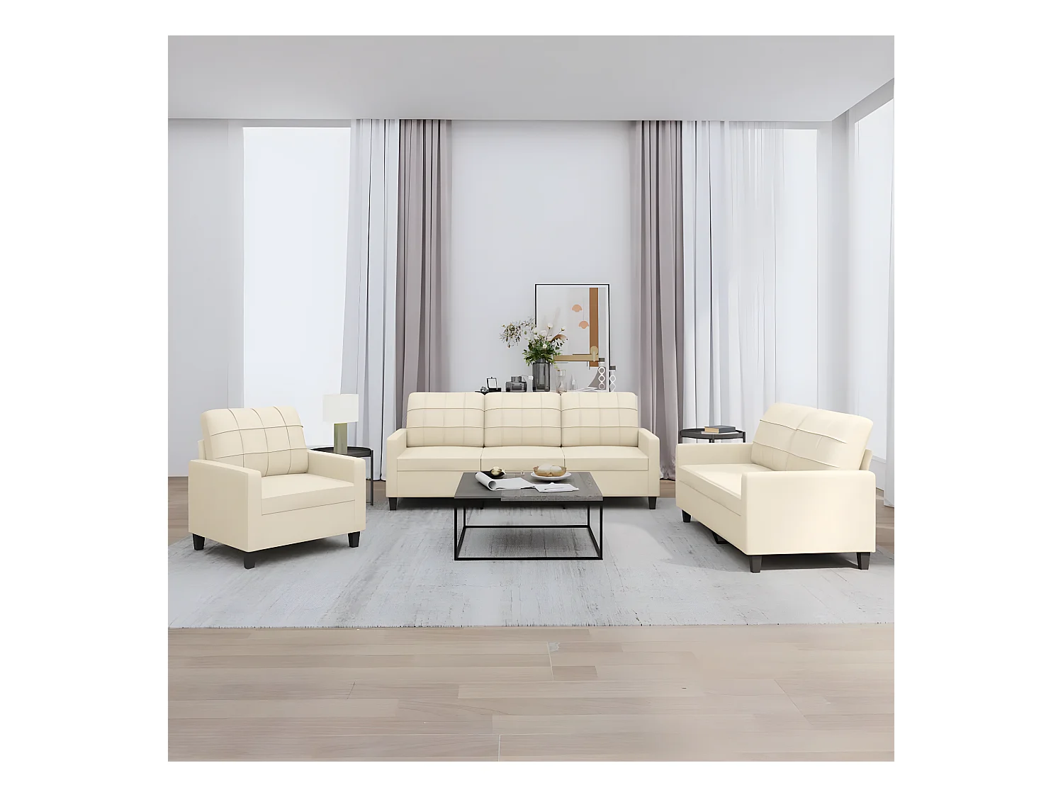 3-delige Loungeset met kussens kunstleer crème NL800919