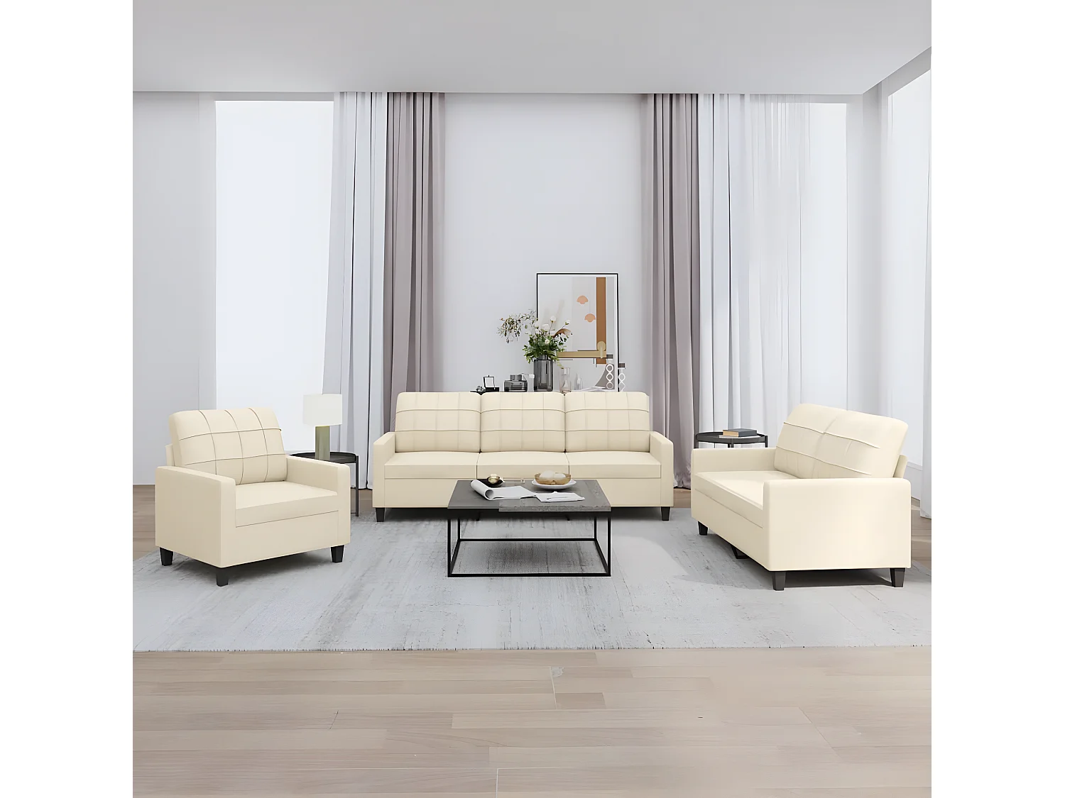 3-delige Loungeset met kussens kunstleer crème NL800919