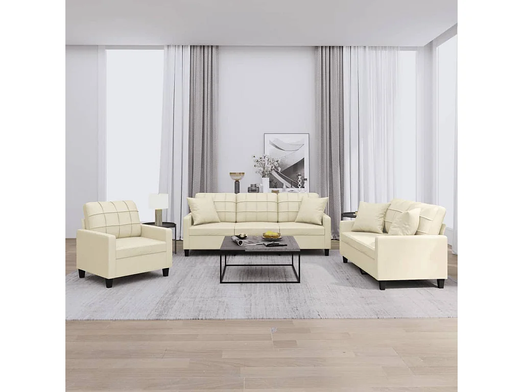 3-delige Loungeset met kussens kunstleer crèmekleurig NL435439