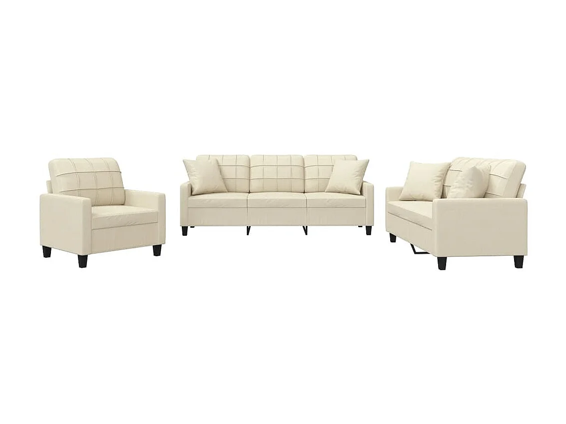 3-delige Loungeset met kussens kunstleer crèmekleurig NL435439