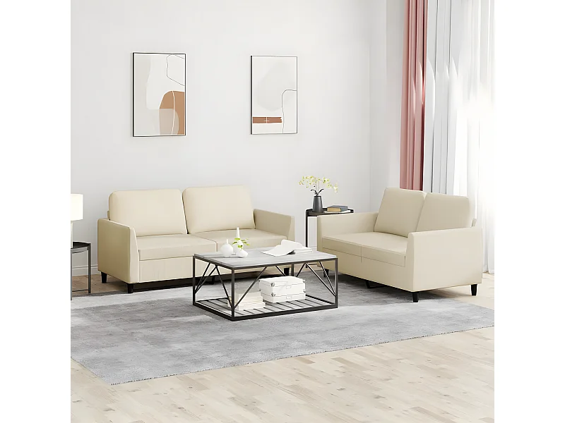 2-tlg. Sofagarnitur,Couchgarnitur mit Kissen Creme Kunstleder -gkd825873