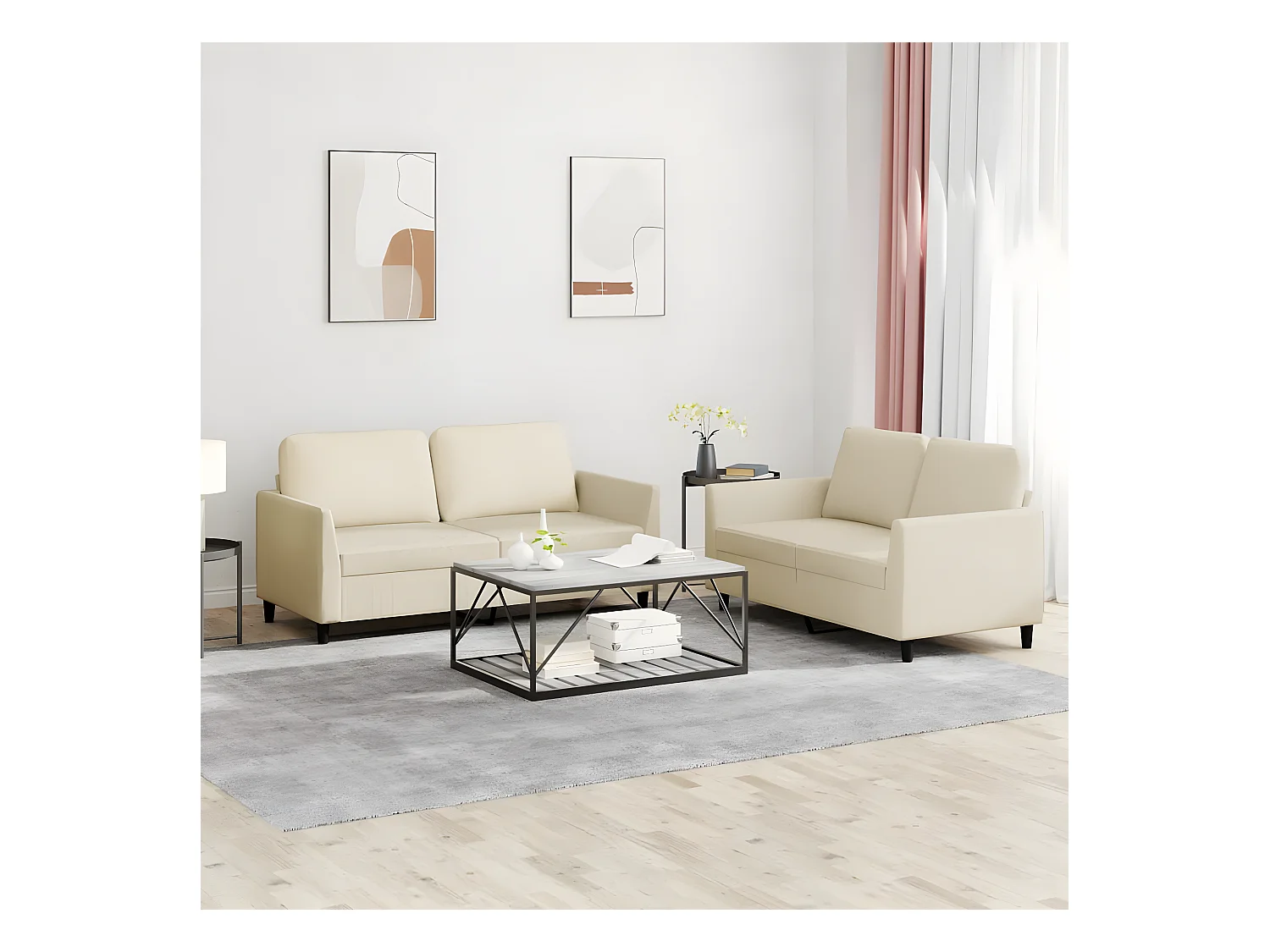 2-tlg. Sofagarnitur,Couchgarnitur mit Kissen Creme Kunstleder -gkd825873