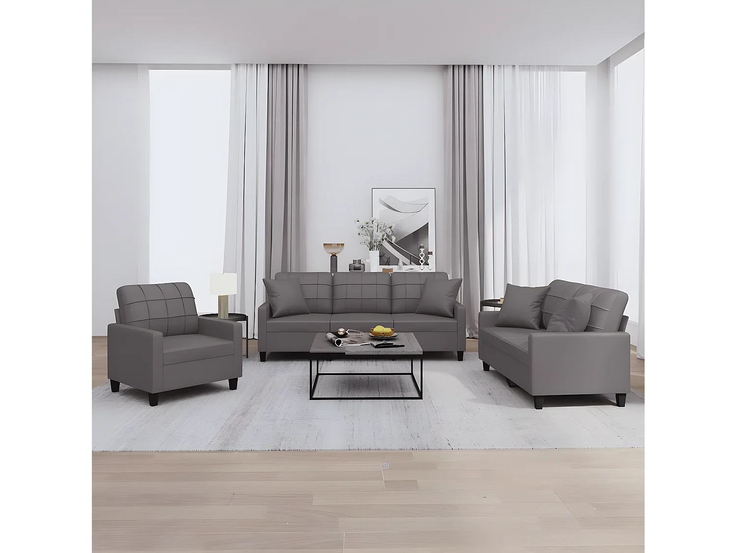 Ensemble de canapés 3 pcs avec coussins gris similicuir QWE8176