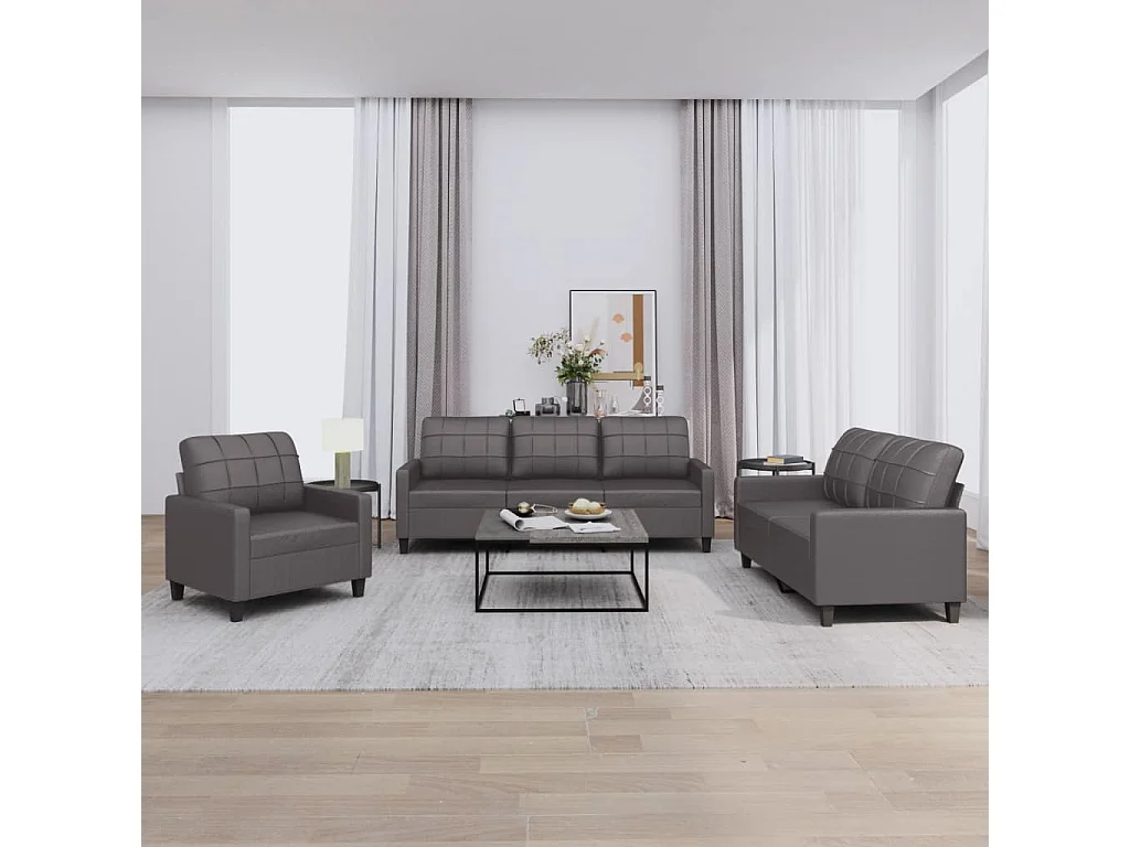 Ensemble de canapés 3 pcs avec coussins Gris Similicuir QWE2405