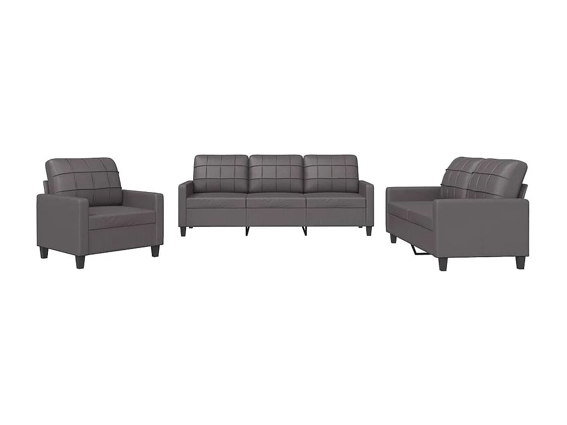 Ensemble de canapés 3 pcs avec coussins Gris Similicuir QWE2405