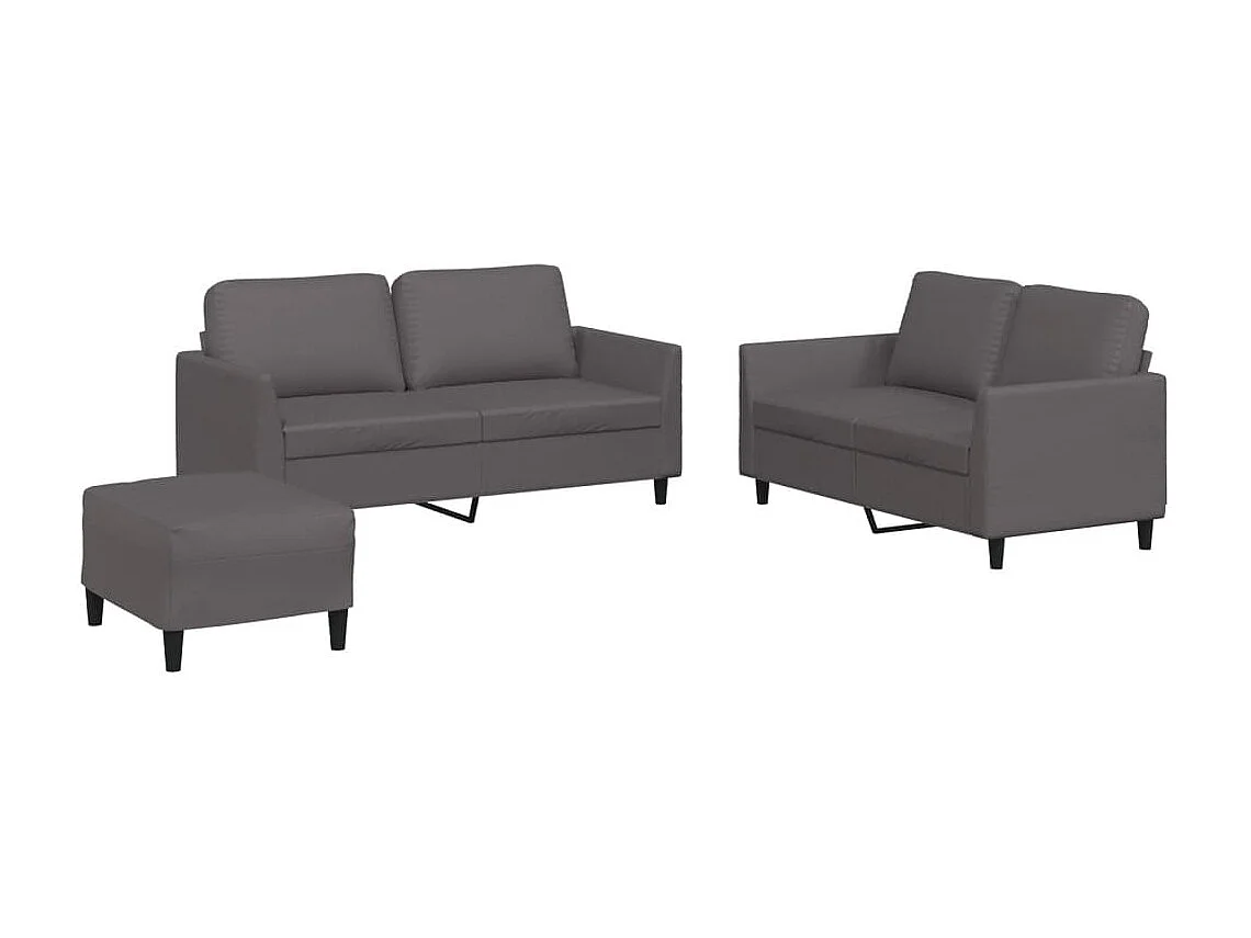 3 pcs conjunto de sofás c/ almofadões couro artificial cinzento PT164425
