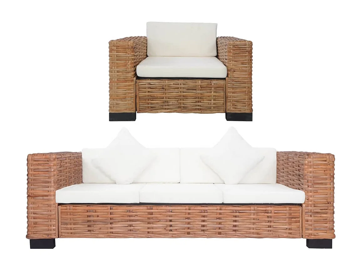 2-delig Bankstel met kussens natuurlijk rattan NL930290