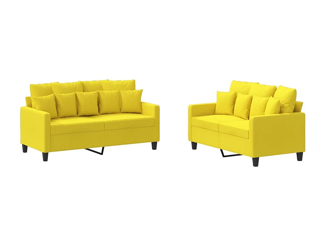 2-tlg. Sofagarnitur,Couchgarnitur mit Kissen Hellgelb Stoff -gkd358367