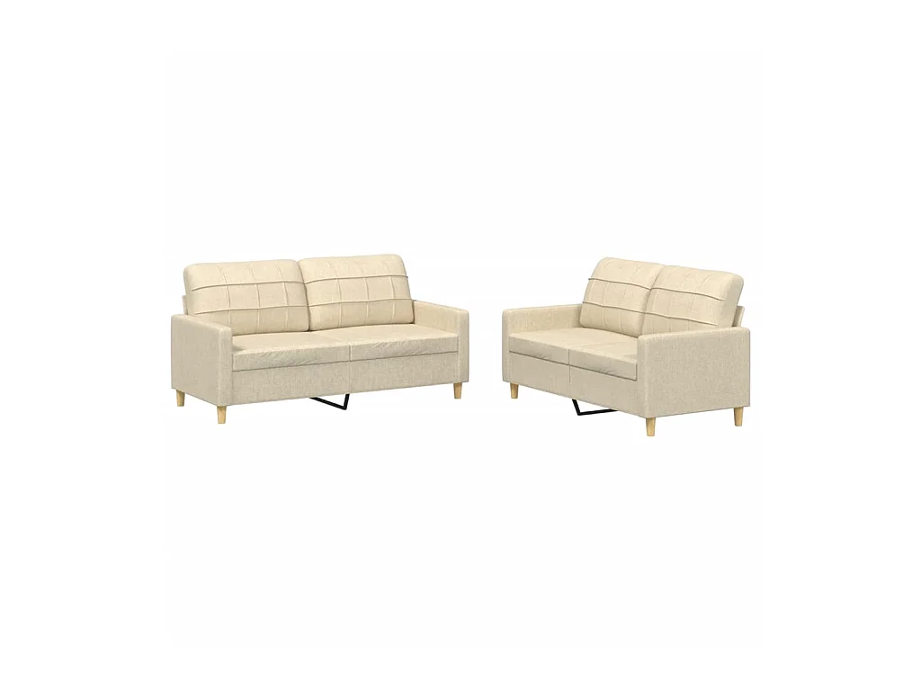 2-tlg. Sofagarnitur,Couchgarnitur mit Kissen Creme Stoff -gkd73117