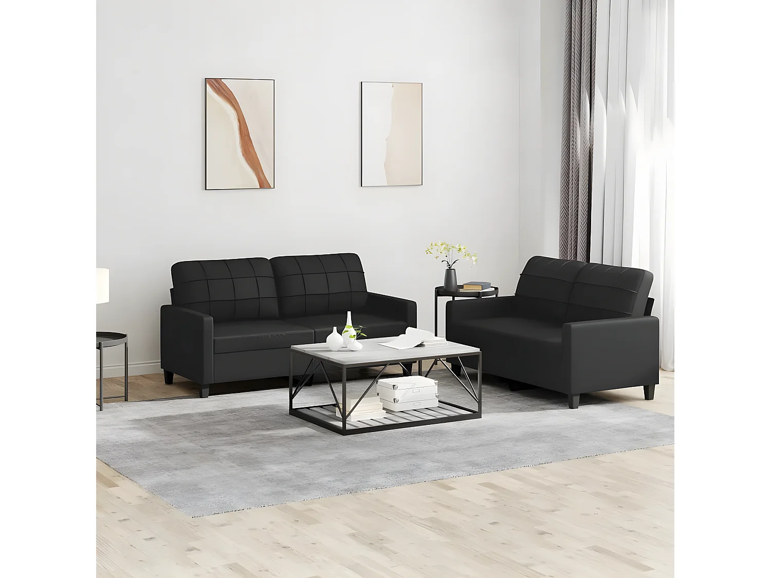 Ensemble de canapés 2 pcs avec coussins Noir Similicuir QWE1648