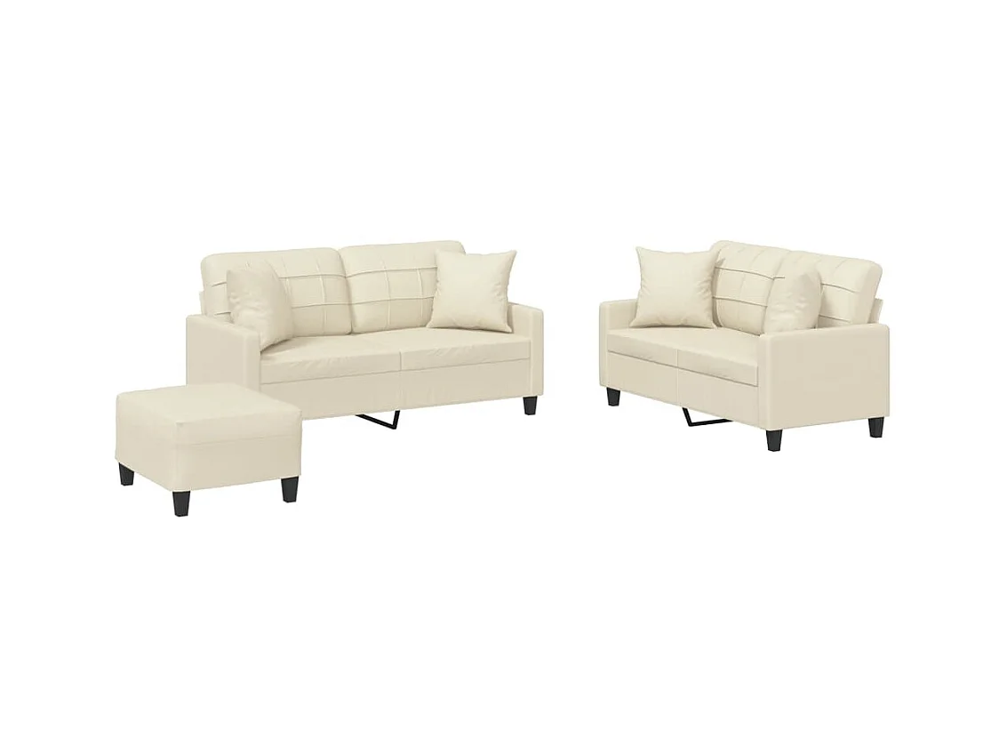 3-delige Loungeset met kussens kunstleer crèmekleurig NL132132