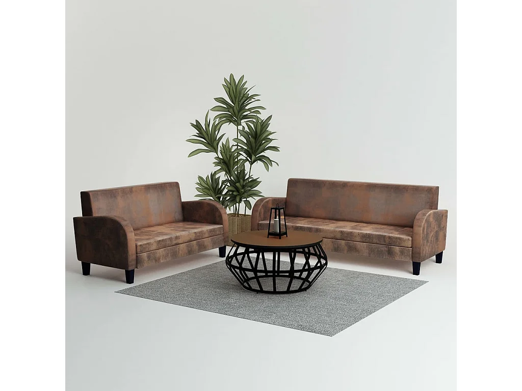 Ensemble de canapés 2 pcs Daim synthétique Marron LODW41232