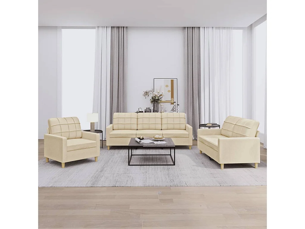 Ensemble de canapés 3 pcs avec coussins Crème Tissu OID2168