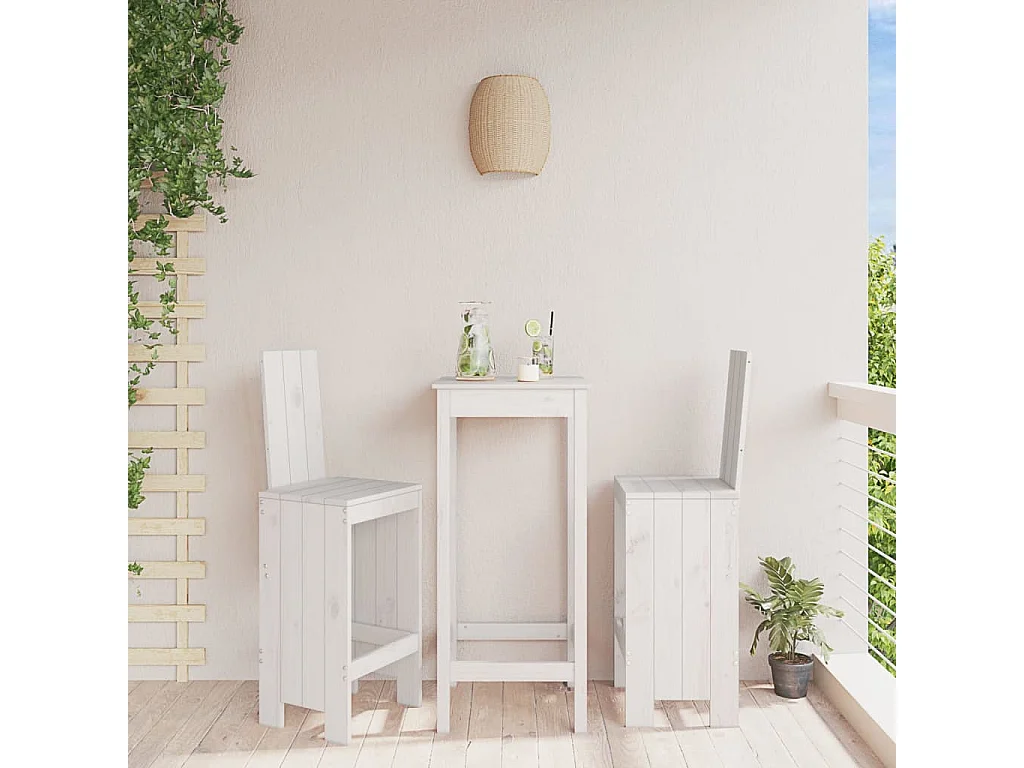 lot de 2 Tabourets de bar blanc 40x42x120 cm bois massif de pin PSA4334
