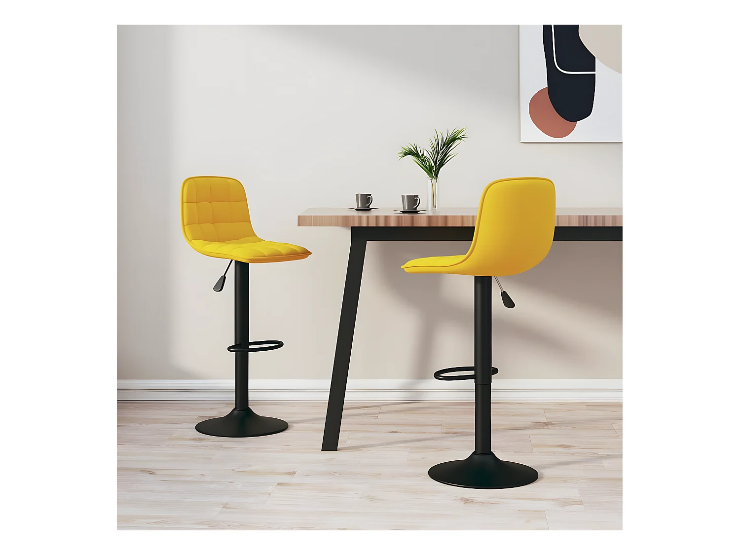 lot de 2 Tabourets de bar Jaune Velours SSA7505