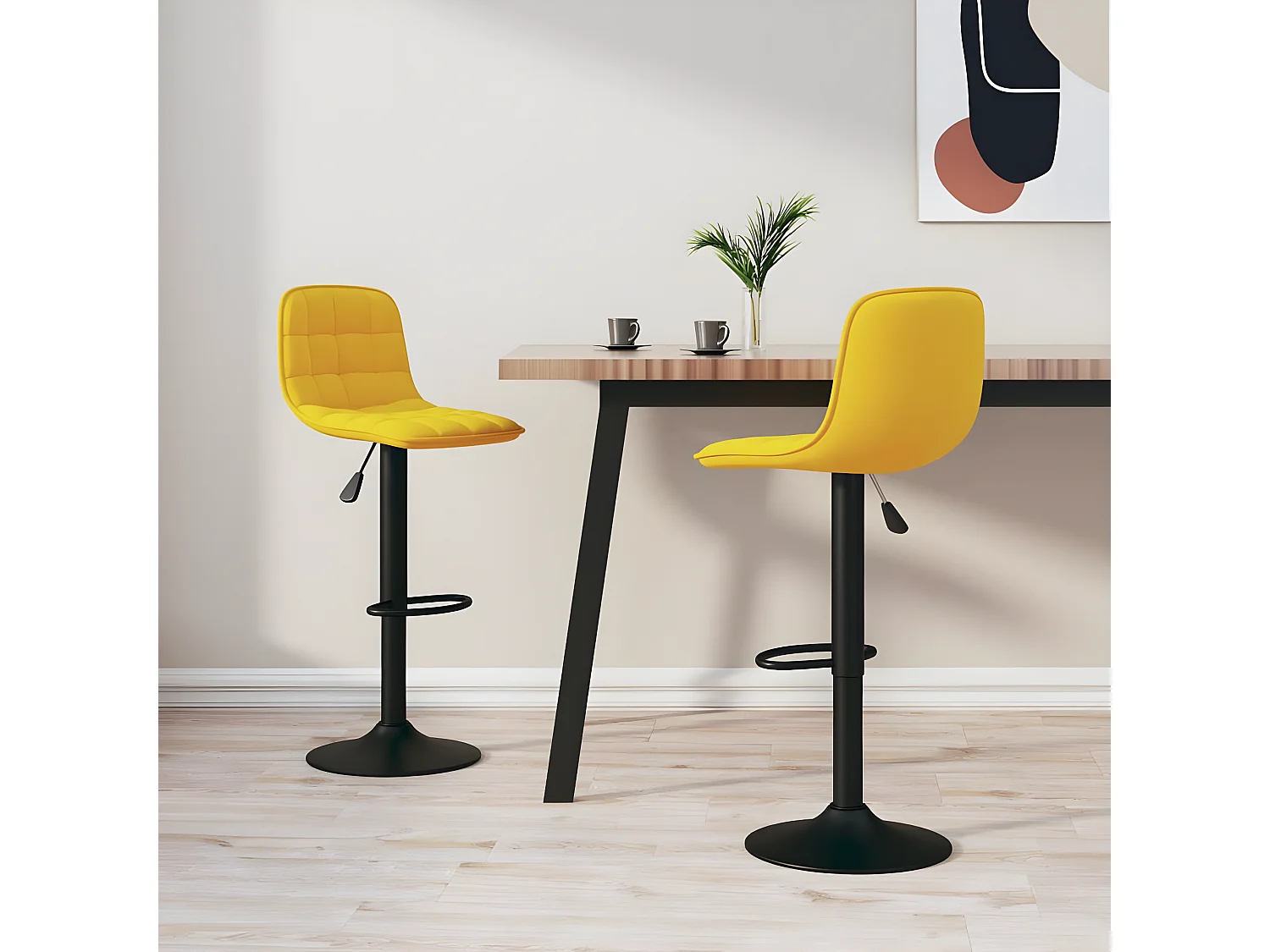 lot de 2 Tabourets de bar Jaune Velours SSA7505