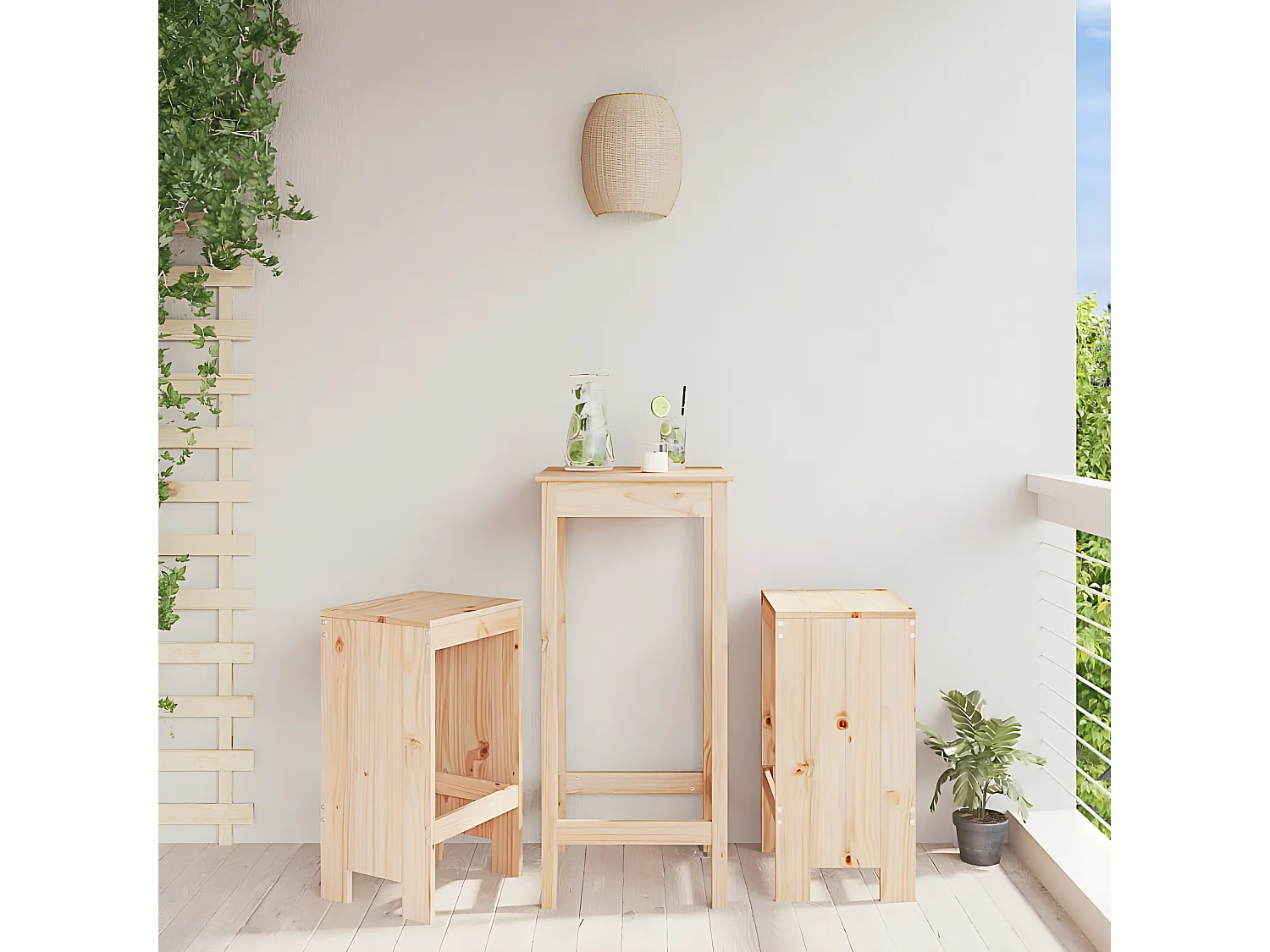 lot de 2 Tabourets de bar 40x36x75 cm bois massif de pin PSA9296