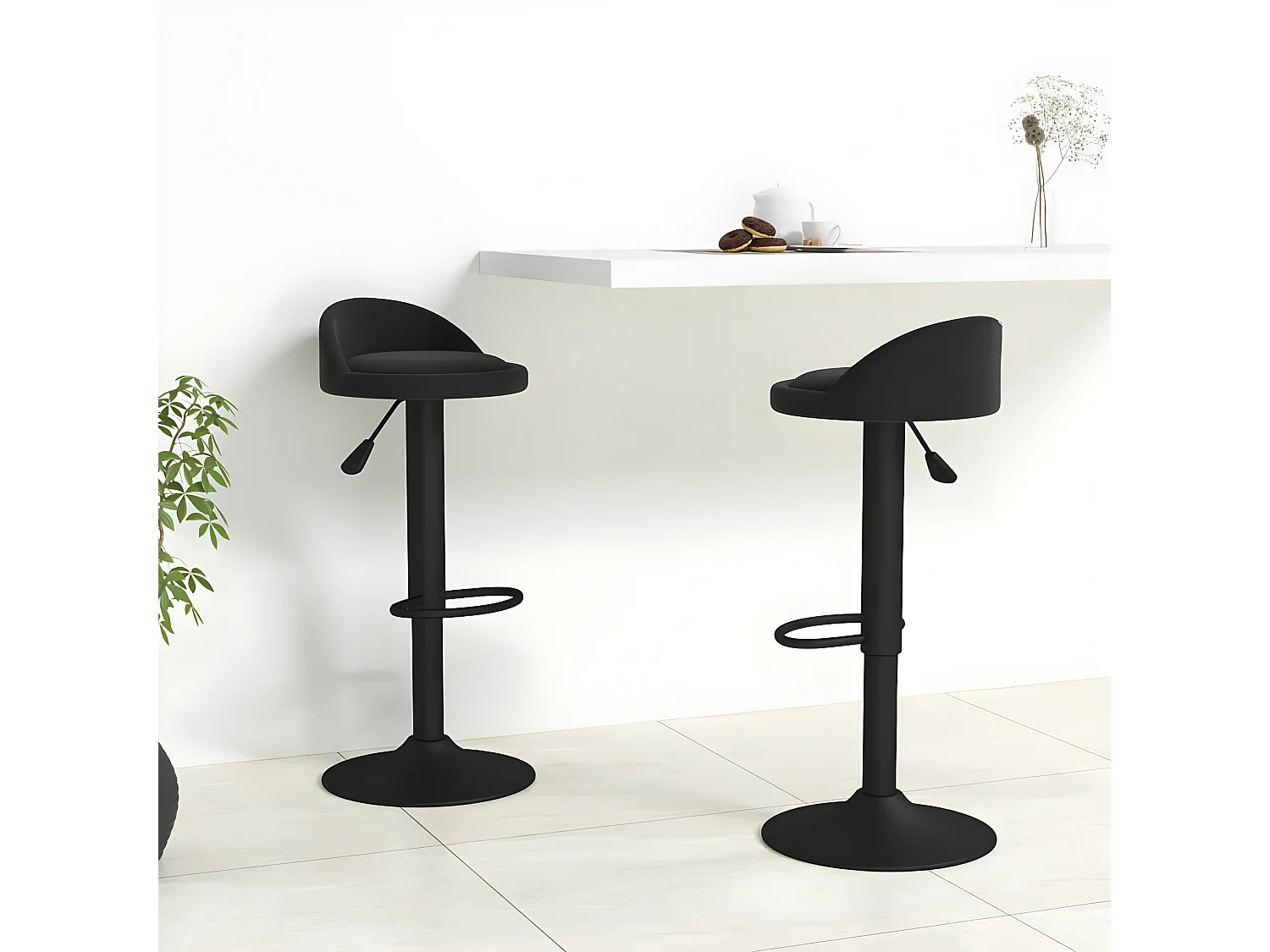 lot de 2 Tabourets de bar Noir Velours SSA4931