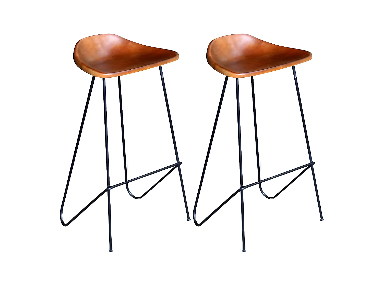 lot de 2 Tabourets de bar noir et marron cuir véritable LSJ4413