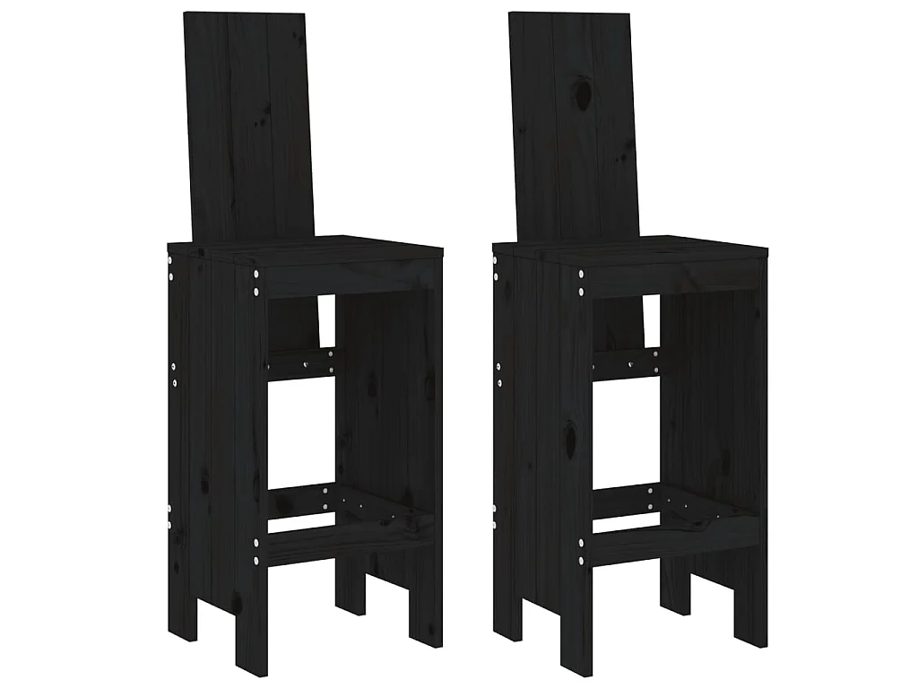 lot de 2 Tabourets de bar noir 40x42x120 cm bois massif de pin SSA4644