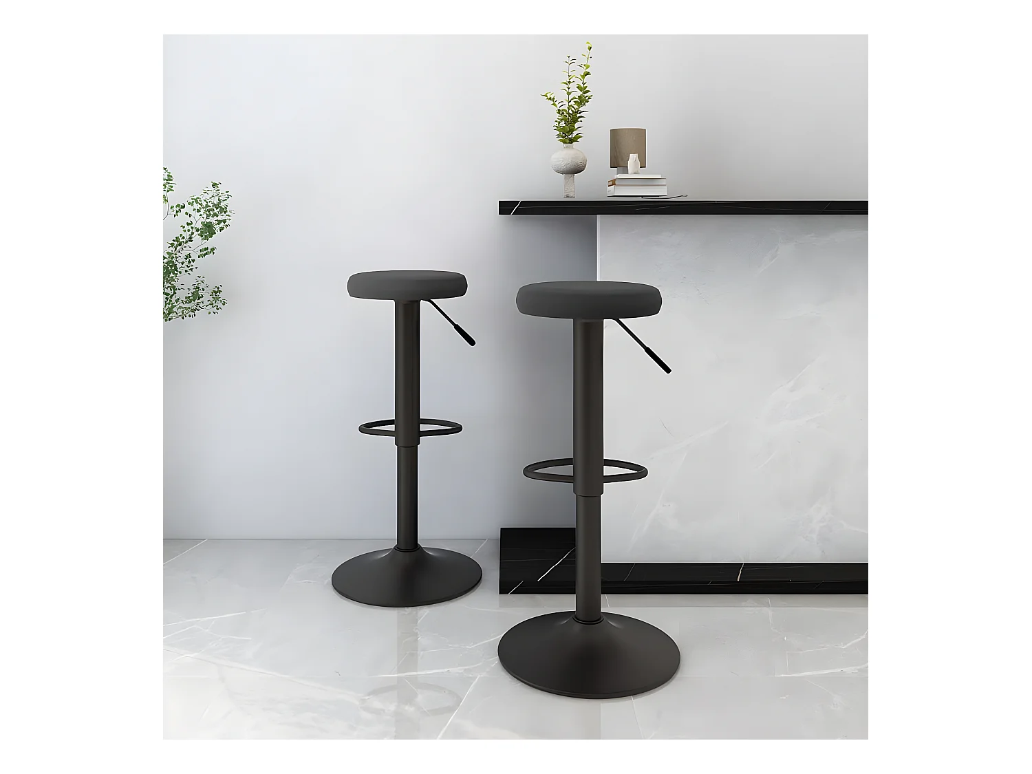 lot de 2 Tabourets de bar Noir Velours SSA8793