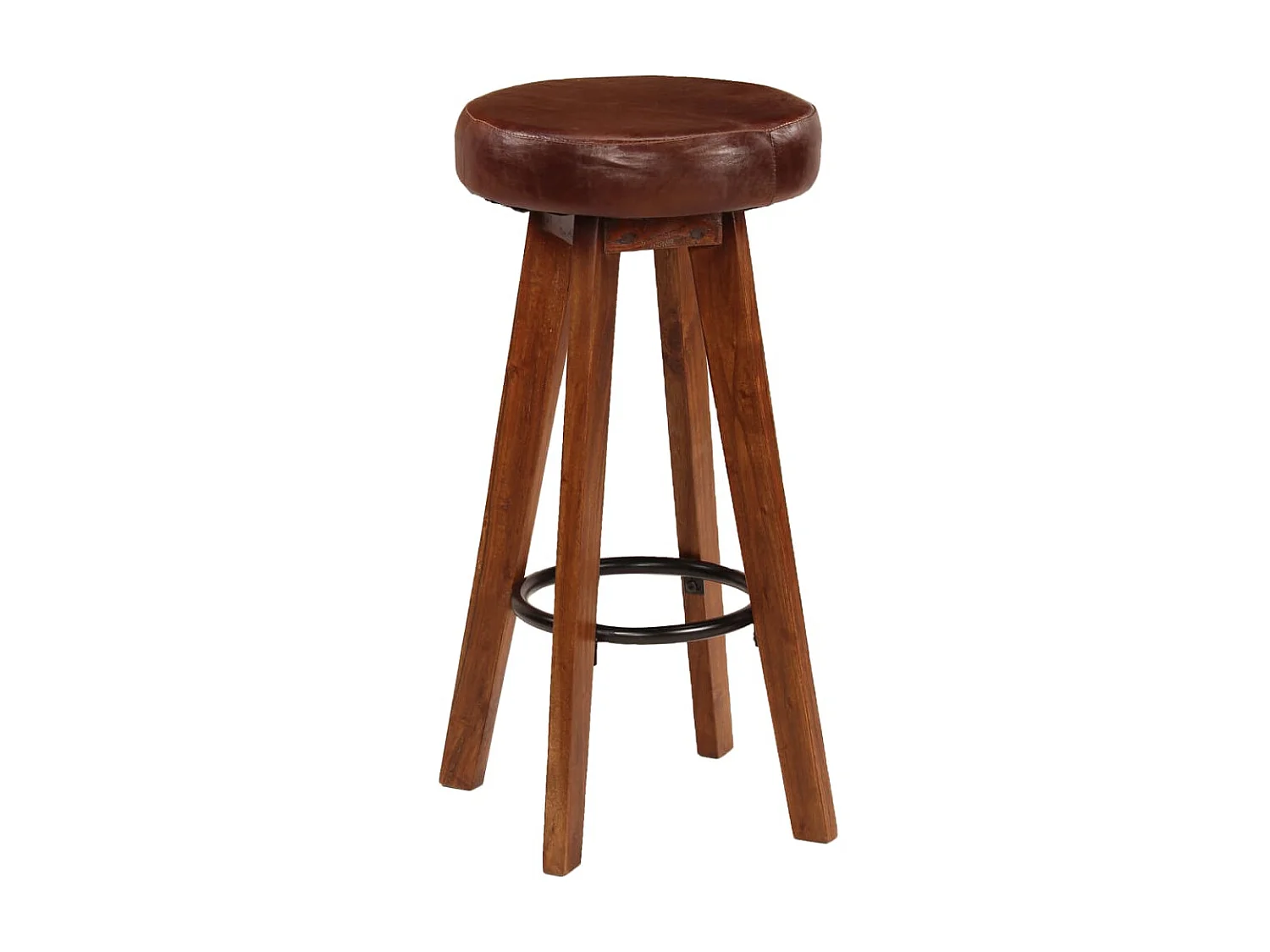 Tabourets de bar lot de 2 cuir véritable et bois d'acacia solide SEF63319