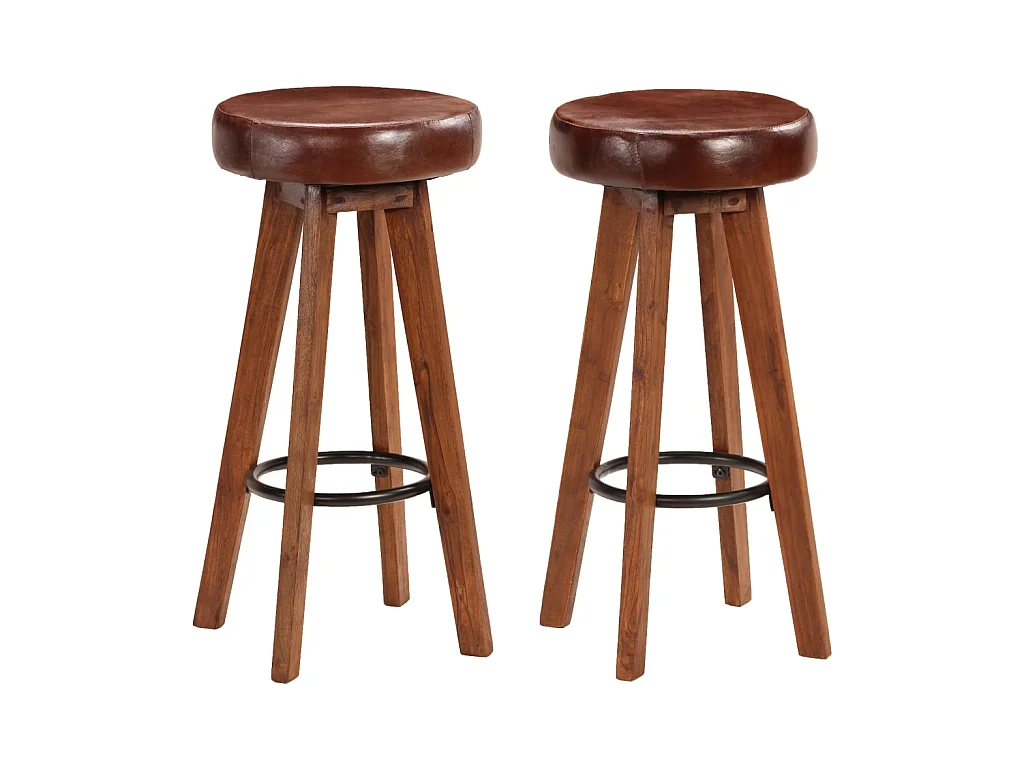 Tabourets de bar lot de 2 cuir véritable et bois d'acacia solide SEF63319